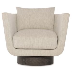Gemma Leather-Fabric Swivel Chair in Off-White