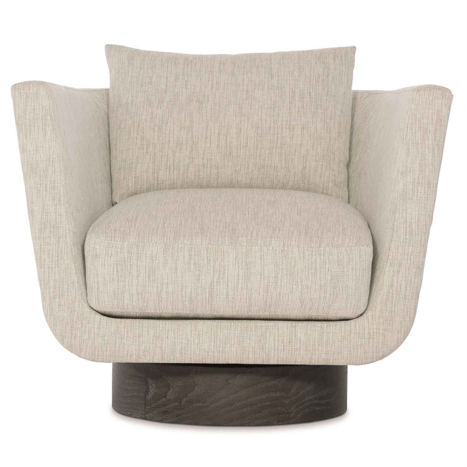 Gemma Leather-Fabric Swivel Chair in Off-White